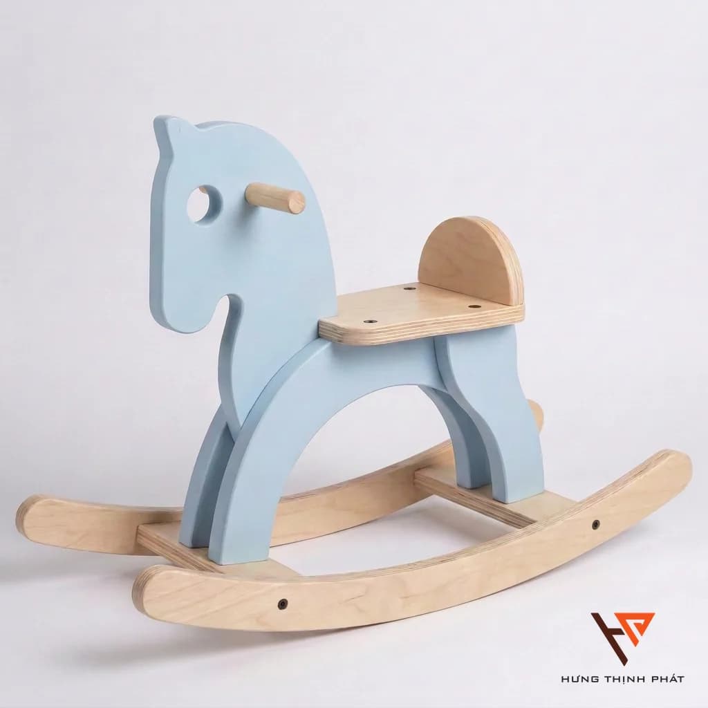 Bập bênh ngựa gỗ cho bé 1-3 tuổi – đồ chơi thiết kế cao cấp sơn xanh baby, ván ép An Cường