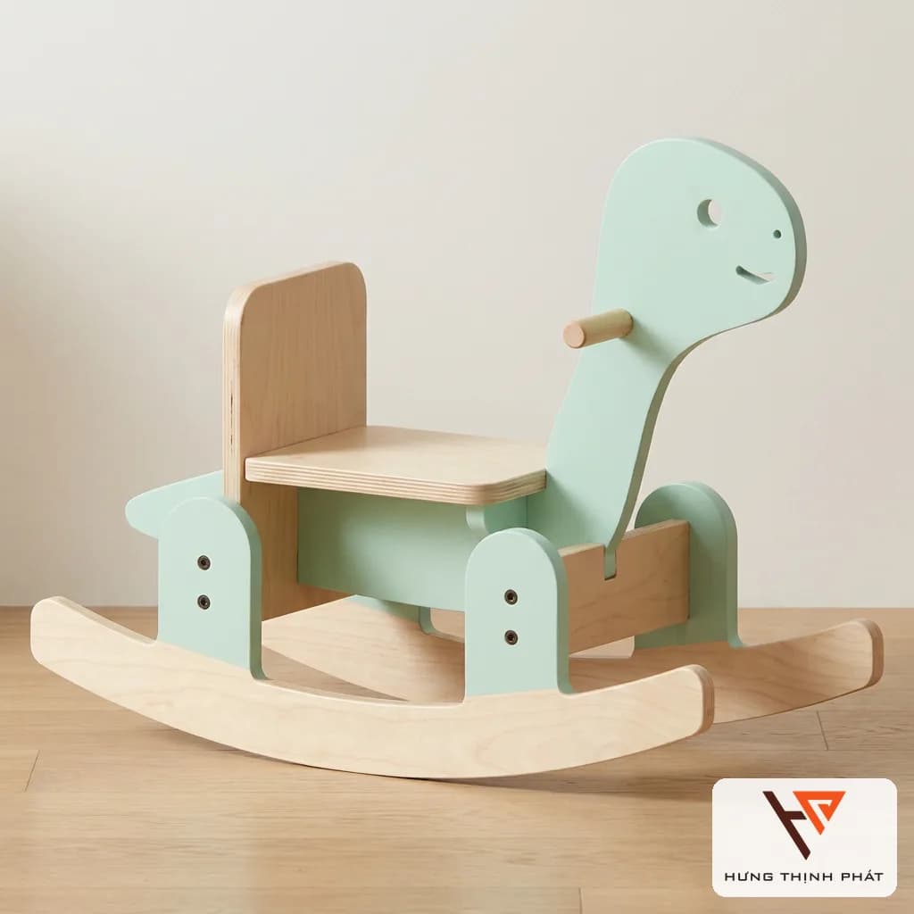 Bập bênh khủng long gỗ cho bé 1-3 tuổi – đồ chơi thiết kế cao cấp sơn xanh pastel, ván ép An Cường