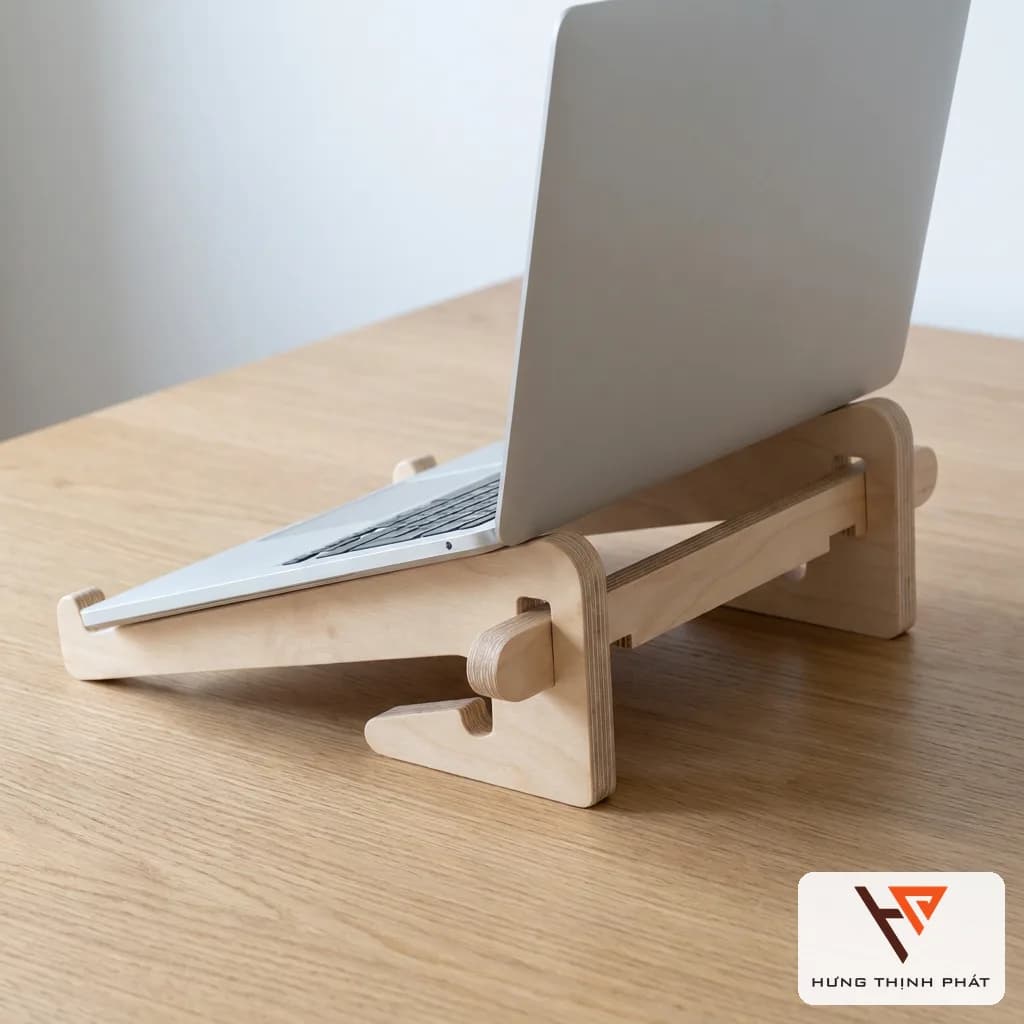 Giá đỡ laptop gỗ lồng nhau – kệ kê laptop chỉnh nấc 13–17 inch thiết kế riêng, ván ép An Cường để mộc