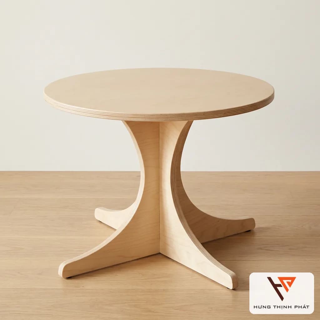 Bàn trà tròn gỗ chân đồng hồ cát Ø55 – bàn sofa thiết kế riêng, ván ép An Cường để mộc