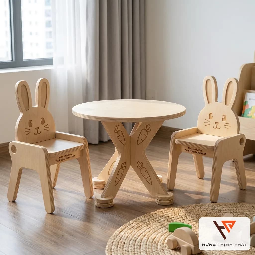 Bộ bàn ghế thỏ trong phòng trẻ em