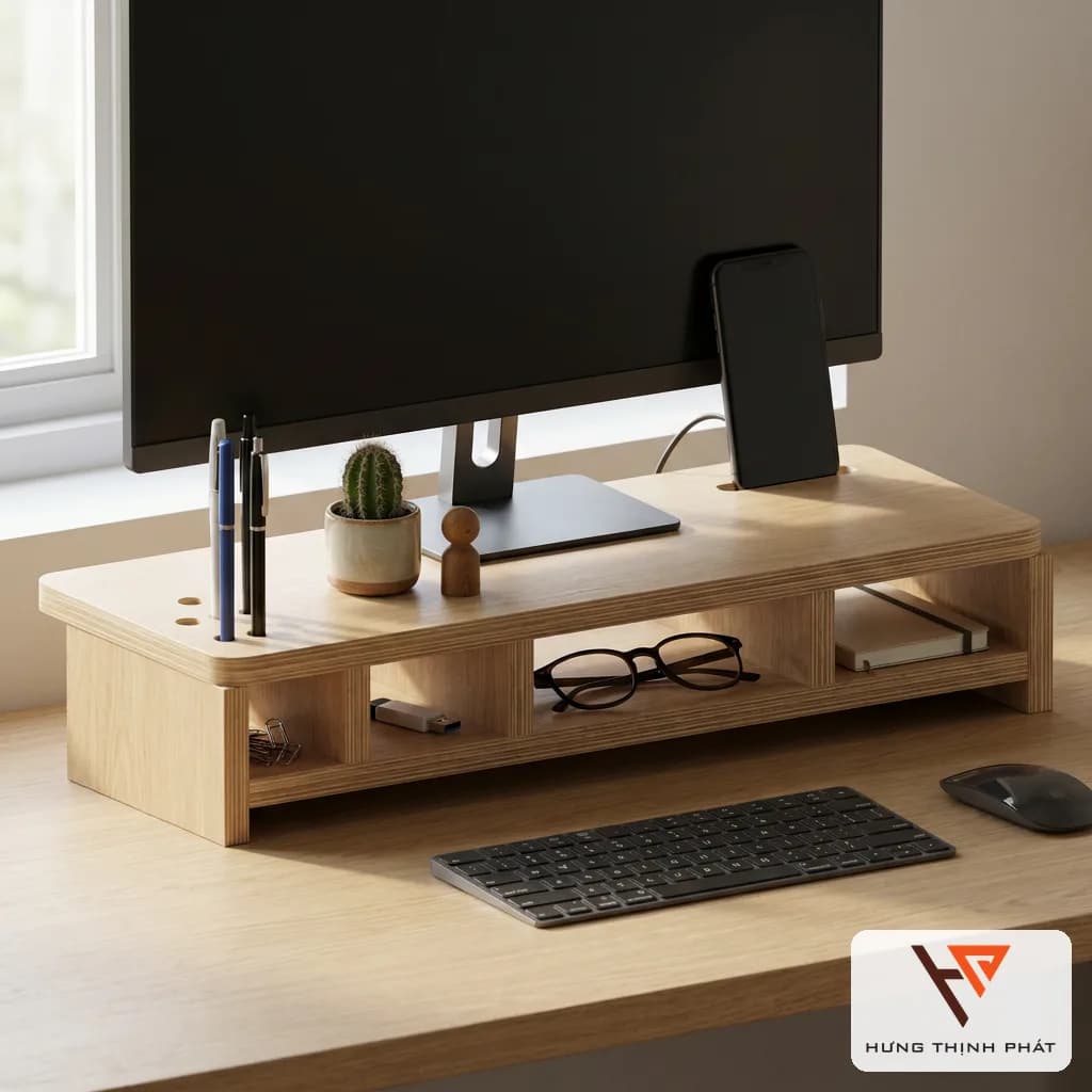 Desk shelf in front of the monitor