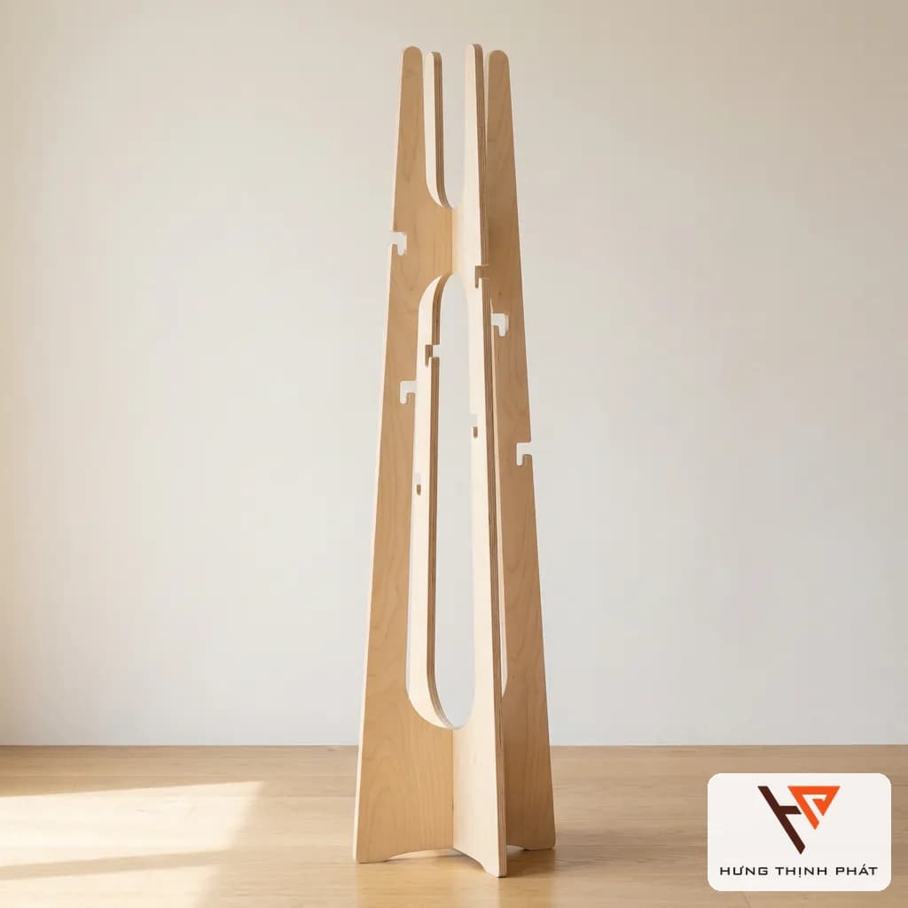 Cây treo đồ gỗ chữ thập 8 móc âm cao 175 cm – cây treo áo thiết kế riêng, ván ép An Cường để mộc