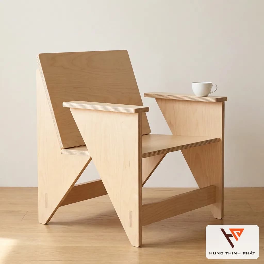 Ghế thư giãn gỗ tam giác – ghế cafe, ghế uống trà thiết kế riêng, ván ép An Cường để mộc