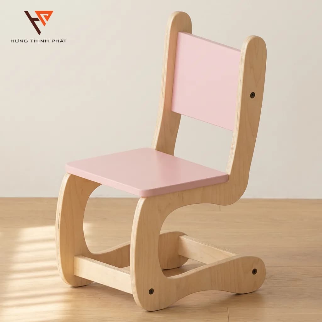 Ghế trẻ em chữ S tai tròn – ghế thiết kế cao cấp cho bé 3-6 tuổi, sơn pastel 4 màu, ván ép An Cường
