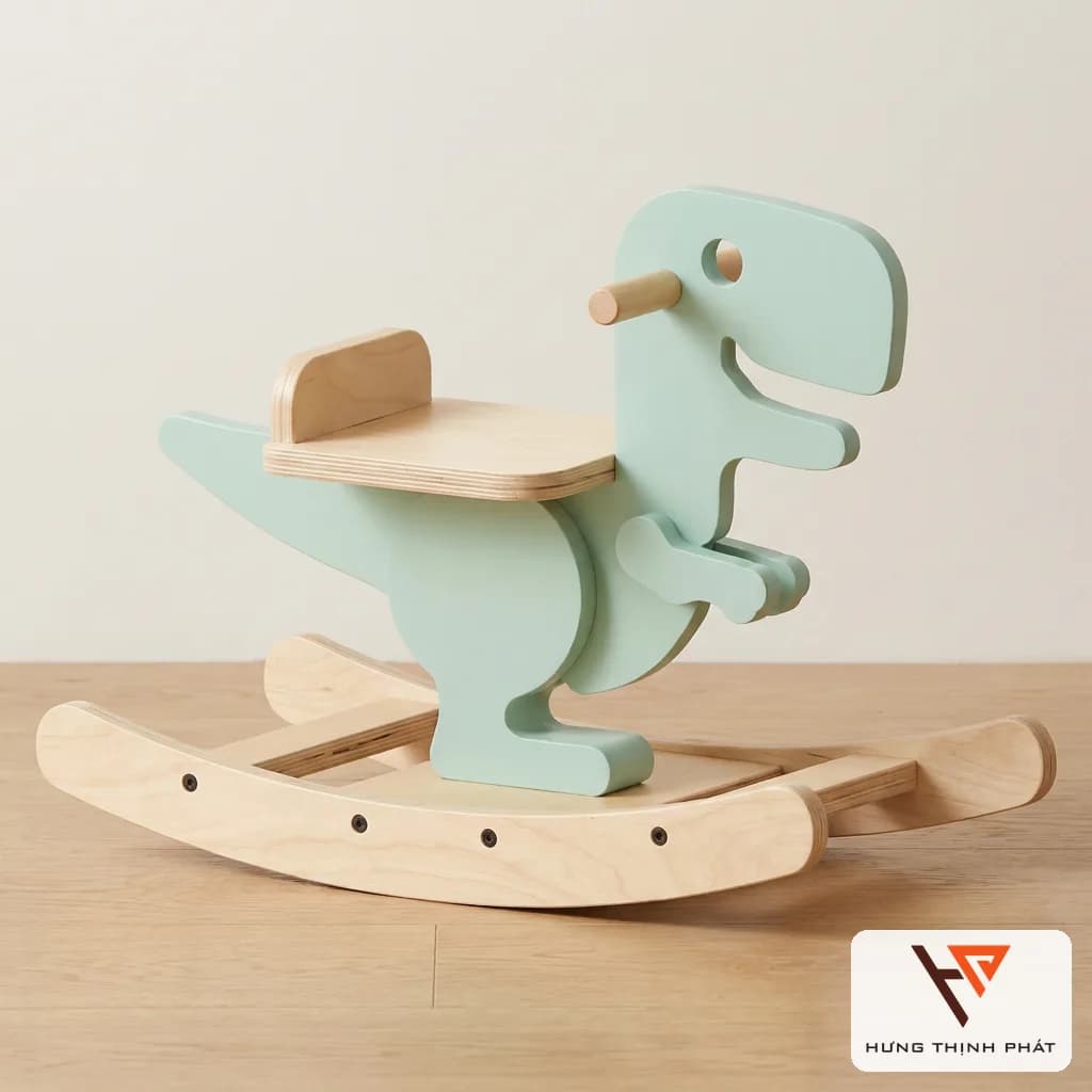 Bập bênh khủng long T-rex gỗ cho bé 1-3 tuổi – đồ chơi thiết kế cao cấp sơn xanh pastel, ván ép An Cường